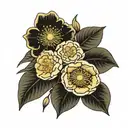 yellow camellia flower and clematis flowered  tattoo design idea