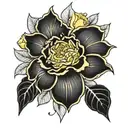yellow camellia flower and clematis flowered  tattoo design idea