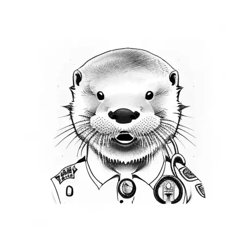 otter in a paramedic polo that has a star of life with a stethoscope around its neck and baseball hat to the back tattoo design idea