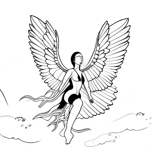 female angel diving downwards tattoo design idea