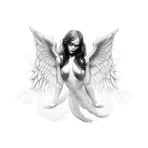 female angel diving downwards tattoo design idea