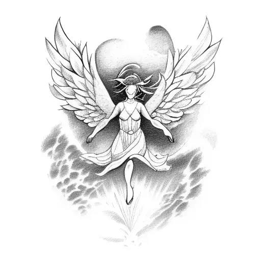 Create a tattoo design featuring a fallen angel, and a female angel diving to rescue him tattoo design idea