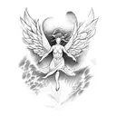 Create a tattoo design featuring a fallen angel, and a female angel diving to rescue him tattoo design idea