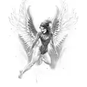 Create a tattoo design featuring a fallen angel, and a female angel diving to rescue him tattoo design idea