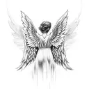 Create a tattoo design featuring a fallen angel, and a female angel diving to rescue him tattoo design idea
