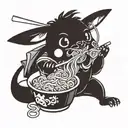 cute pickachu sitting eating ramen noodles tattoo design idea