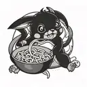 cute pickachu sitting eating ramen noodles tattoo design idea