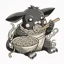 cute pickachu sitting eating ramen noodles tattoo design idea