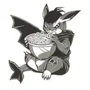 pickachu sitting eating ramen noodles tattoo design idea