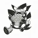 pickachu sitting eating ramen noodles tattoo design idea