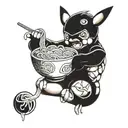 pickachu sitting eating ramen noodles tattoo design idea