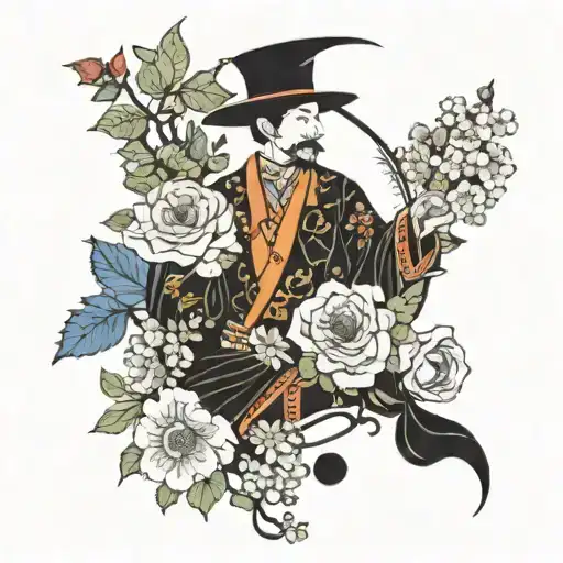 the magician tarot card with flowers around it tattoo design idea
