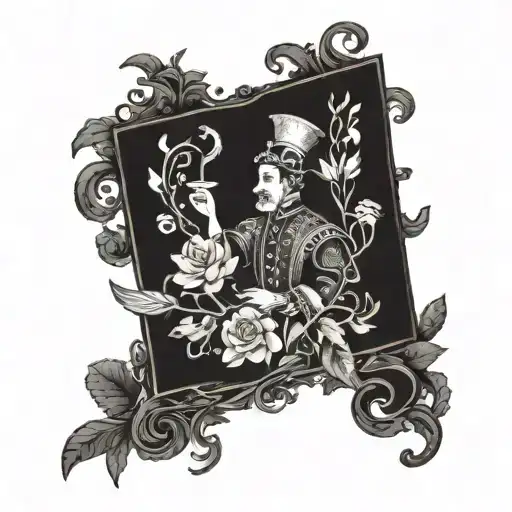 the magician tarot card with flowers around it tattoo design idea