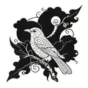 A tarot card with a bird perched on top, symbolizing freedom tattoo design idea