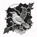 A tarot card with a bird perched on top, symbolizing freedom tattoo design idea