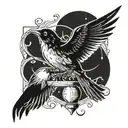 A tarot card with a bird perched on top, symbolizing freedom tattoo design idea