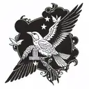 A tarot card with a bird perched on top, symbolizing freedom tattoo design idea