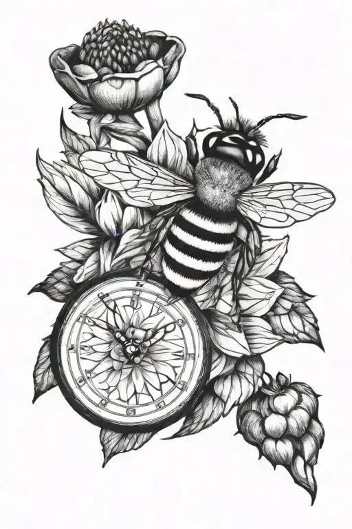 sunflower bee pocket watch  tattoo design idea