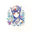 Rebecca from Cyberpunk edgerunner anime chibi tattoo design idea