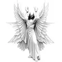 i want a god like figure with its hands extended with a cape or robe that make it look like wings tattoo design idea