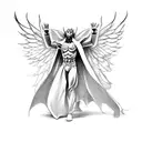 i want a god like figure with its hands extended with a cape or robe that make it look like wings tattoo design idea