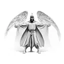 i want a god like figure with its hands extended with a cape or robe that make it look like wings tattoo design idea