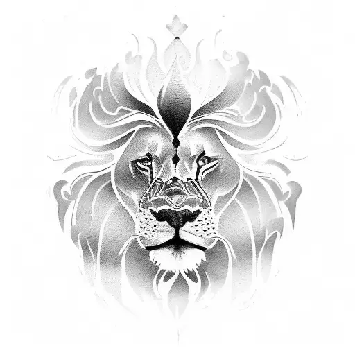Create a Tatoo design, covering the right chest; shoulder and upper right arm, in tribal style, of a lion's head. The li tattoo design idea