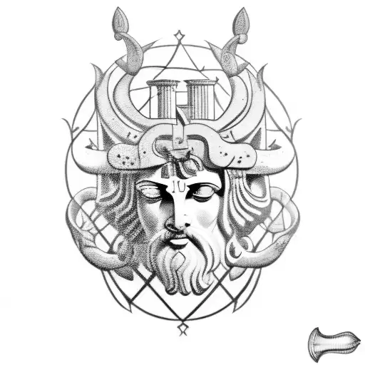 greek mythology with colums and the word "prodigy" tattoo design idea