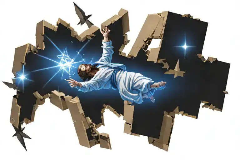 jesus throwing bibles like ninja stars tattoo design idea