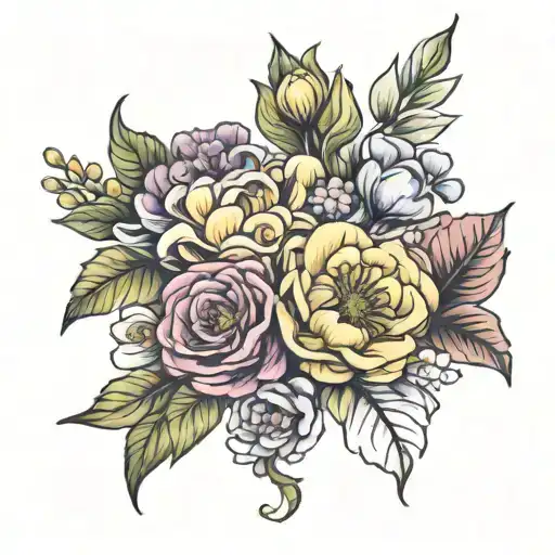 june July august september birth flower bouquet tattoo design idea