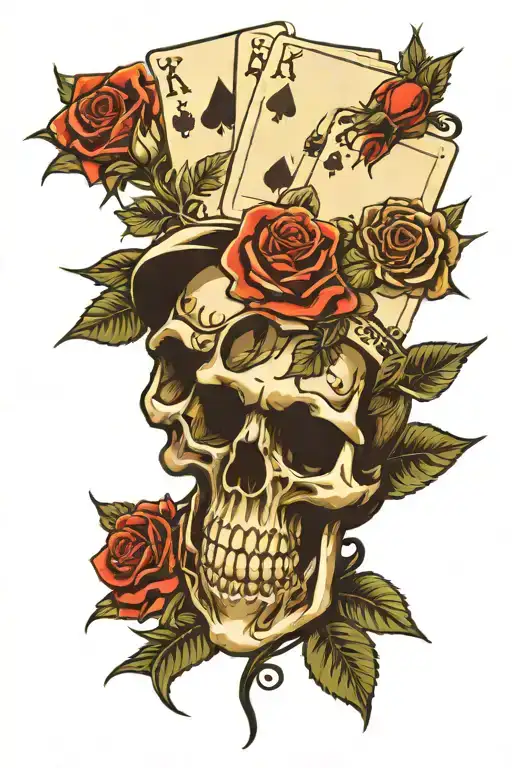 Skull roses dice cards poker chips entwined tattoo design idea