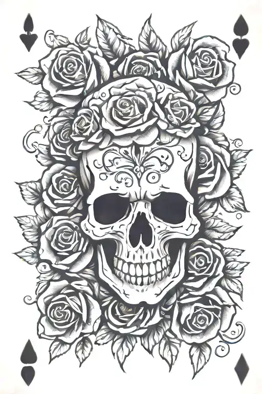 Skull roses dice cards poker chips entwined tattoo design idea