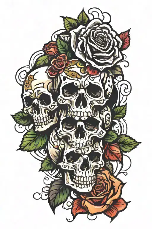 Skull roses dice cards poker chips entwined tattoo design idea