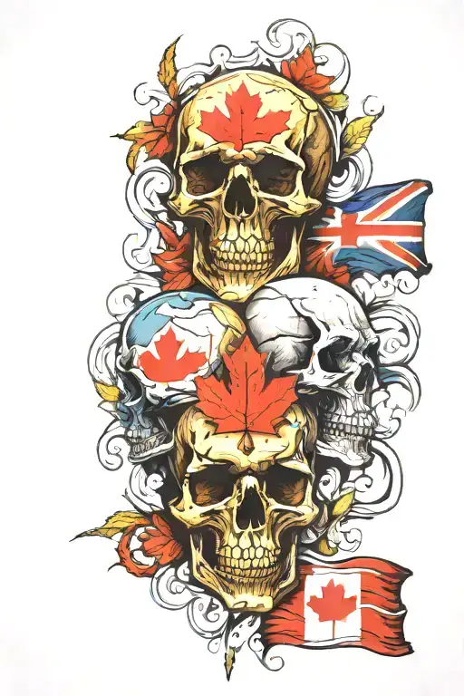 Skulls, Canadian flag, ecuadorian flag tattoo design idea