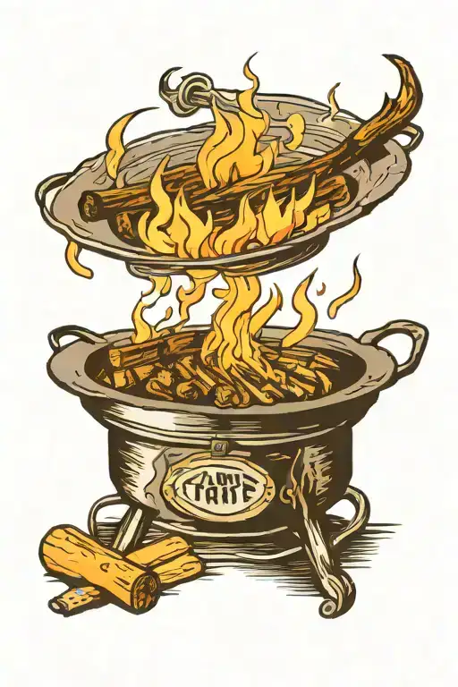 stovetop over camp fire tattoo design idea