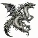 Blackwork "Blackwork Upper Arm Tattoo Of A Mythical Dragon With Detailed Scales And Flowing, Abstract Patterns." Tattoo  tattoo design idea