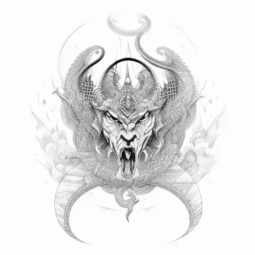 Warrior monk meditating with a dragon coiled around him tattoo design idea