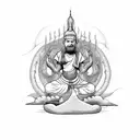 Warrior monk meditating with a dragon coiled around him tattoo design idea