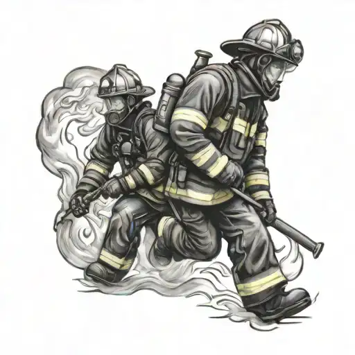 firefighter battling flames tattoo design idea