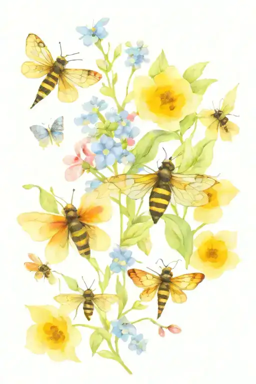 bees butterflies dragonflies forget me nots tattoo design idea