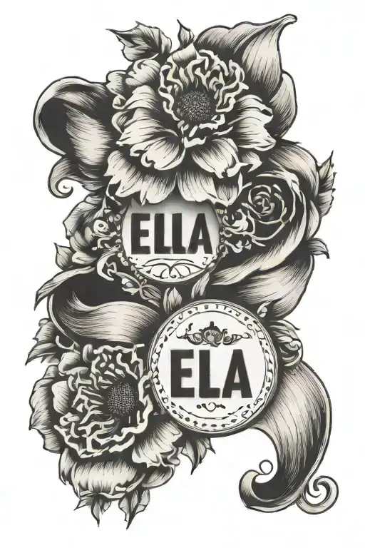 September and December birth flowers wrapped around the letters Ella tattoo design idea