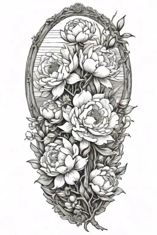 driftwood, magnolias, peonies tattoo design idea