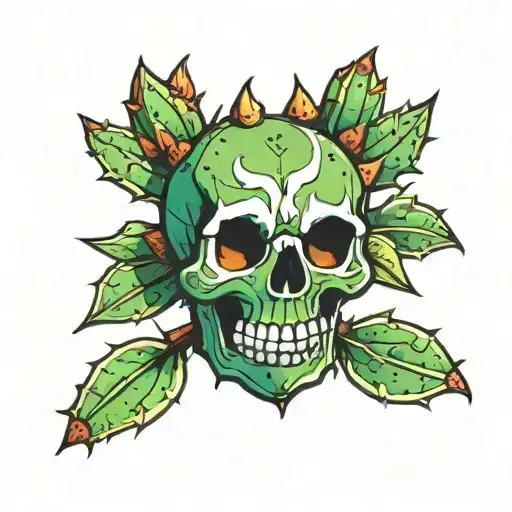 cartoon prickly pear with skull tattoo design idea