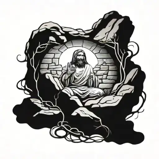 jesus' empty tomb stone tattoo design idea