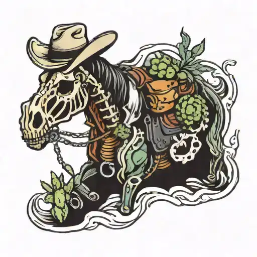 skeleton cowboy with cactus tattoo design idea