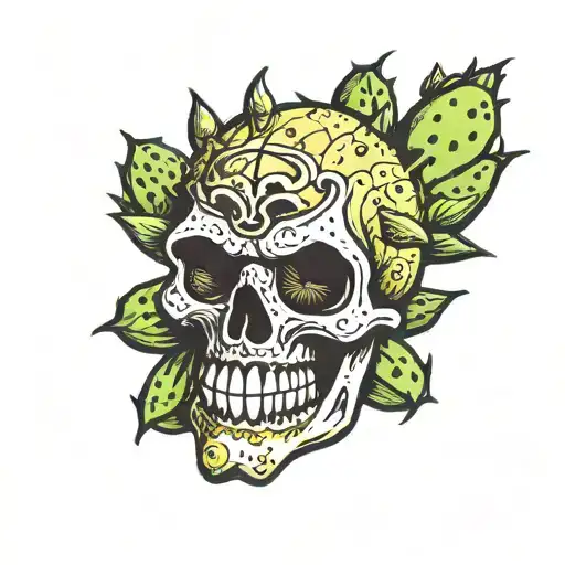 cartoon prickly pear with skull tattoo design idea