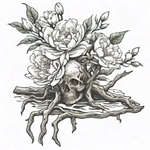 driftwood, magnolias, peonies, tattoo design idea