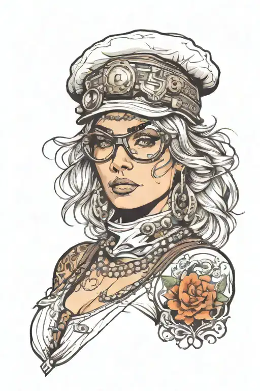 gypsy girl wearing a flight cap and goggles  tattoo design idea
