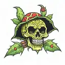 cartoon prickly pear with skull tattoo design idea