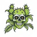 cartoon prickly pear with skull tattoo design idea